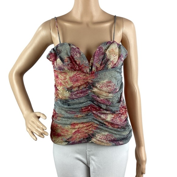 bishop + young Floral Sparkle Tank Top Size  Blue Multicolor - Picture 1 of 7